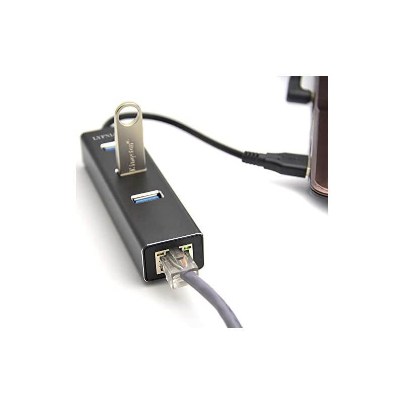 Aluminum 3Port USB 30 Hub with RJ45 Gigabit Ethernet Port LAN Network Adapter for Surface Pro 4 Laptop PC Computer USB Flash Drive and More