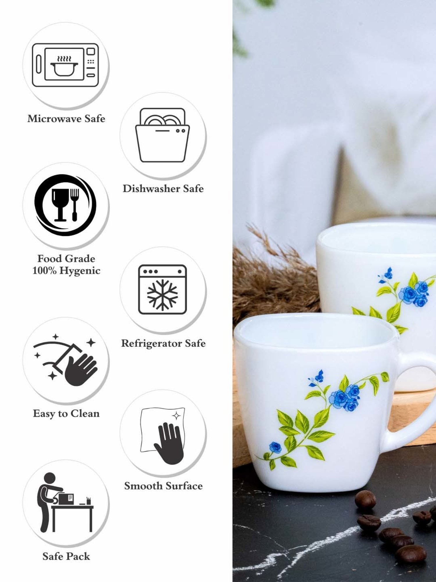 Cello White Opalware Cup (0.1 L) - Set of 6