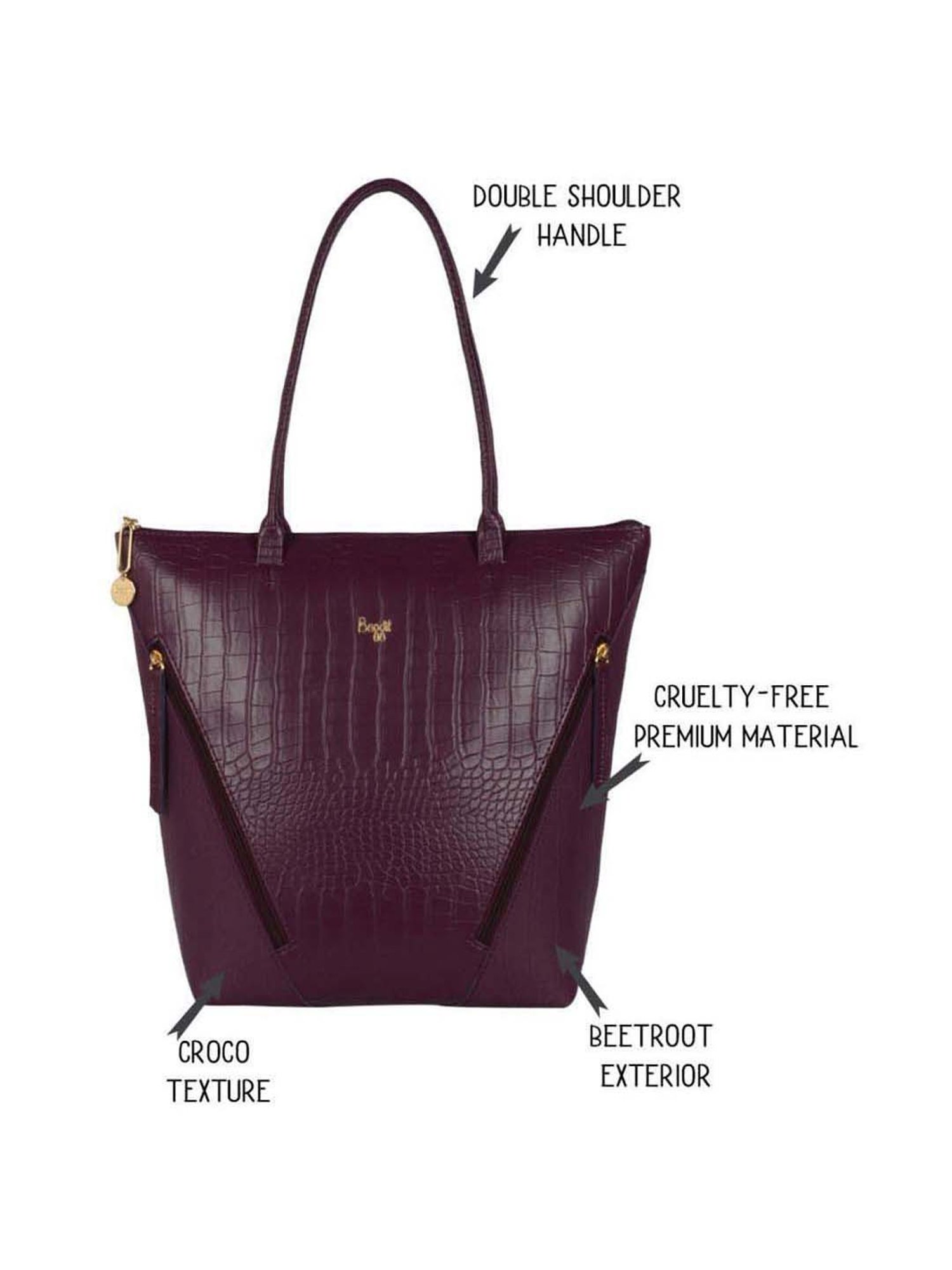 Baggit Wine Textured Medium Tote Handbag