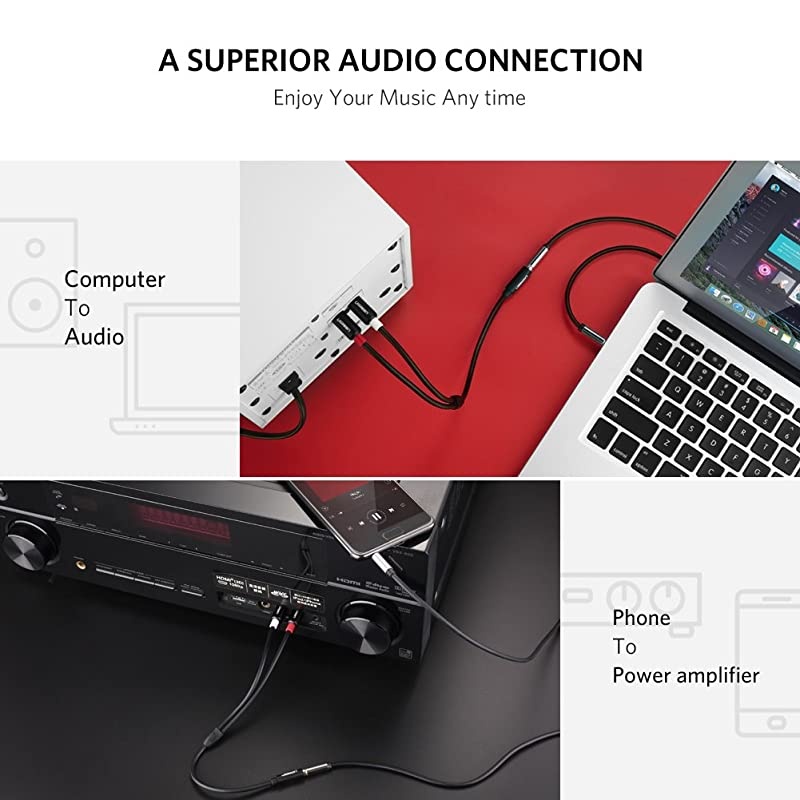 35mm Female to 2RCA Male Stereo Audio Cable Gold Plated for Smartphones MP3 Tablets Home Theater