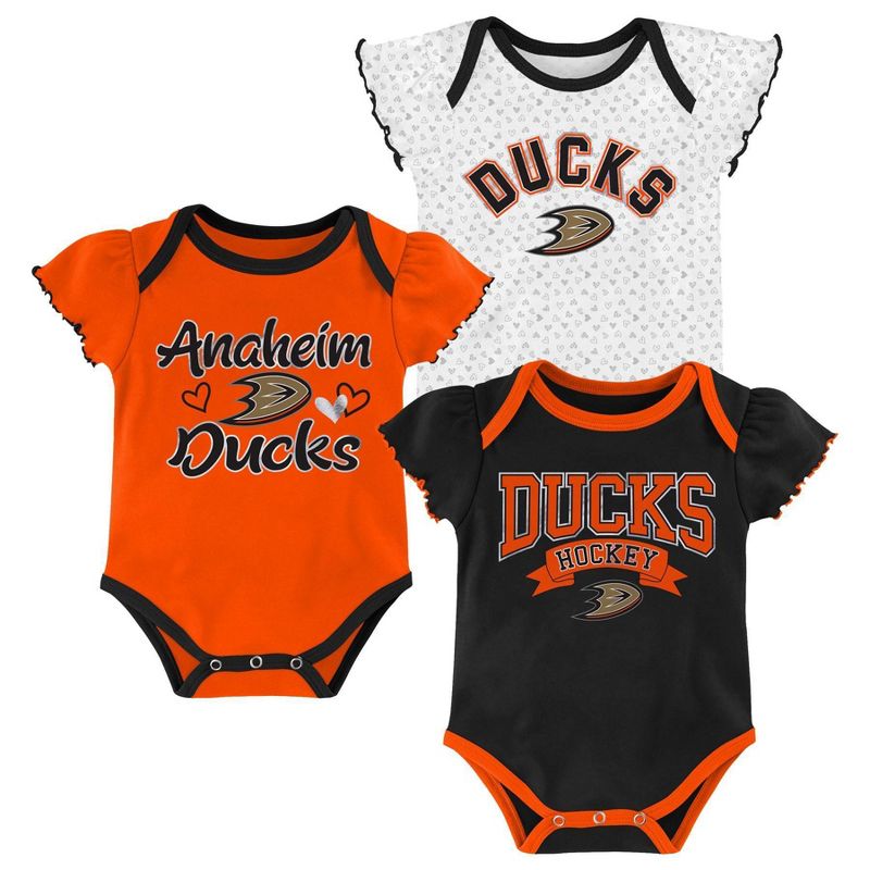 NHL Anaheim Ducks Girls' Winning Goal Bodysuit Set 3pk - 6-9M