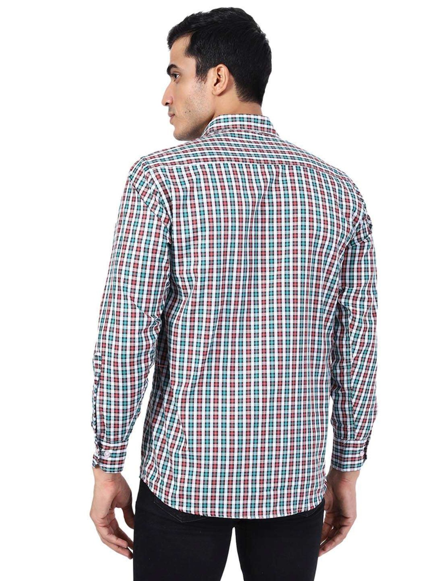 TAHVO Green & Red  Slim Fit Checks Shirt