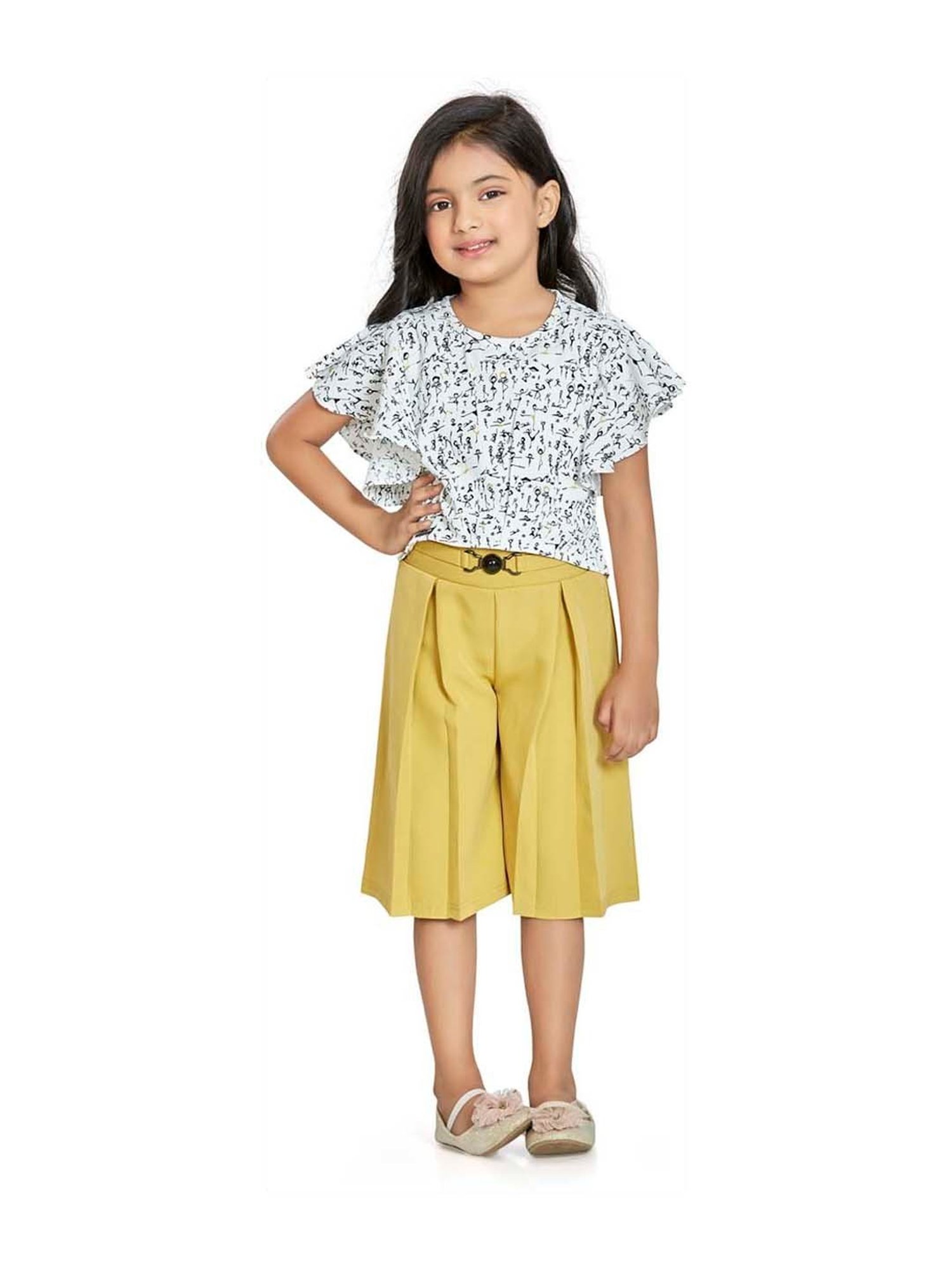Peppermint Kids White & Yellow Printed Top Set
