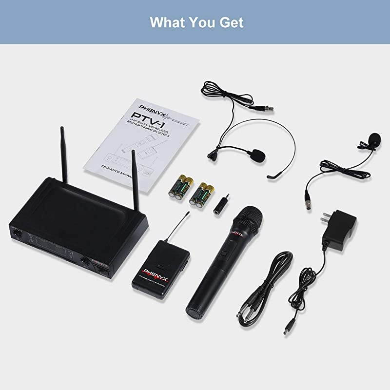 Wireless Microphone System  VHF Cordless Mic Set With 1 Handheld+1 Headset+1 Lapel+1 Bodypack Stable Signal Long Range Best for Presentation Interview Church WeddingEvents PTV1B