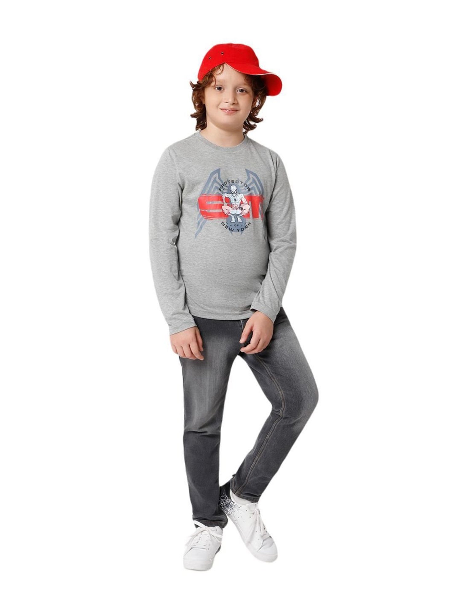 Proteens Boys Grey Melange Cotton Printed Full Sleeves T-Shirt