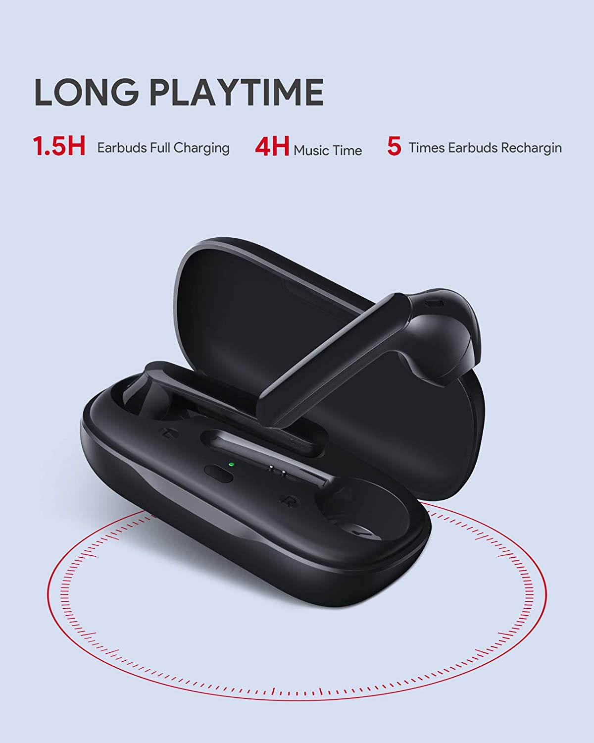 Wireless Headphones, BCMASTER,BC-T03, True Wireless Earbuds with Type C Quick Charge, Immersive Sound, Open and Connect, 24 Hours Playtime, IPX5 Waterproof, Bluetooth 5 for iPhone and Android,Black