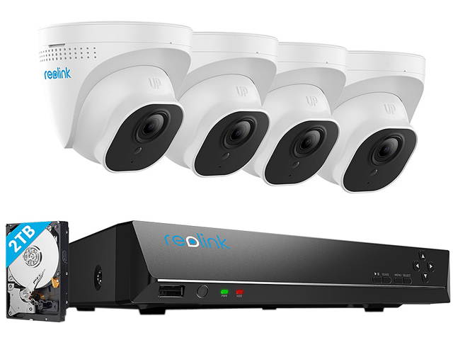 Reolink 4K Ultra HD 8CH POE Security Camera System, 4 x Wired 8MP Outdoor PoE IP Cameras, 8MP 8-Channel NVR with 2TB HDD Video Surveillance System for 24/7 Recording RLK8-800D4
