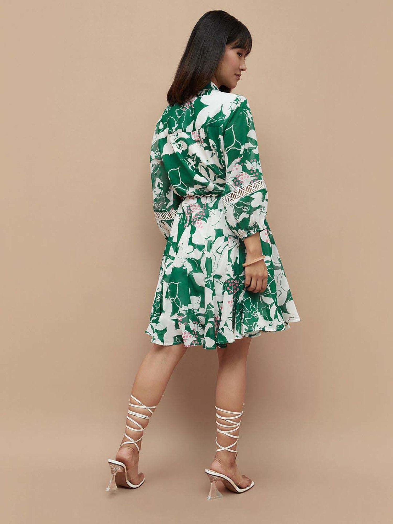 Colour Me by Melange Green Printed A-Line Dress