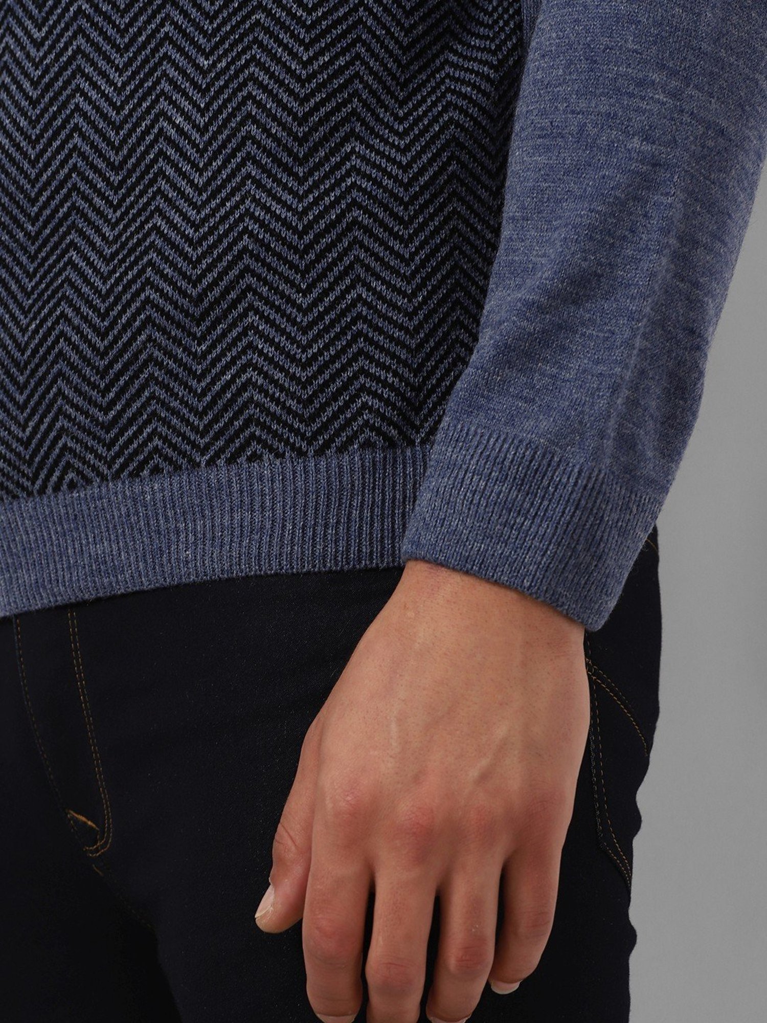 Peter England Blue Regular Fit Self Pattern Sweater