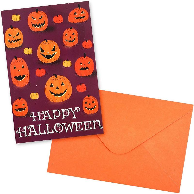Pipilo Press 36-Pack Halloween Pumpkin Greeting Cards with Orange Envelopes and Stickers (4 x 6 In)