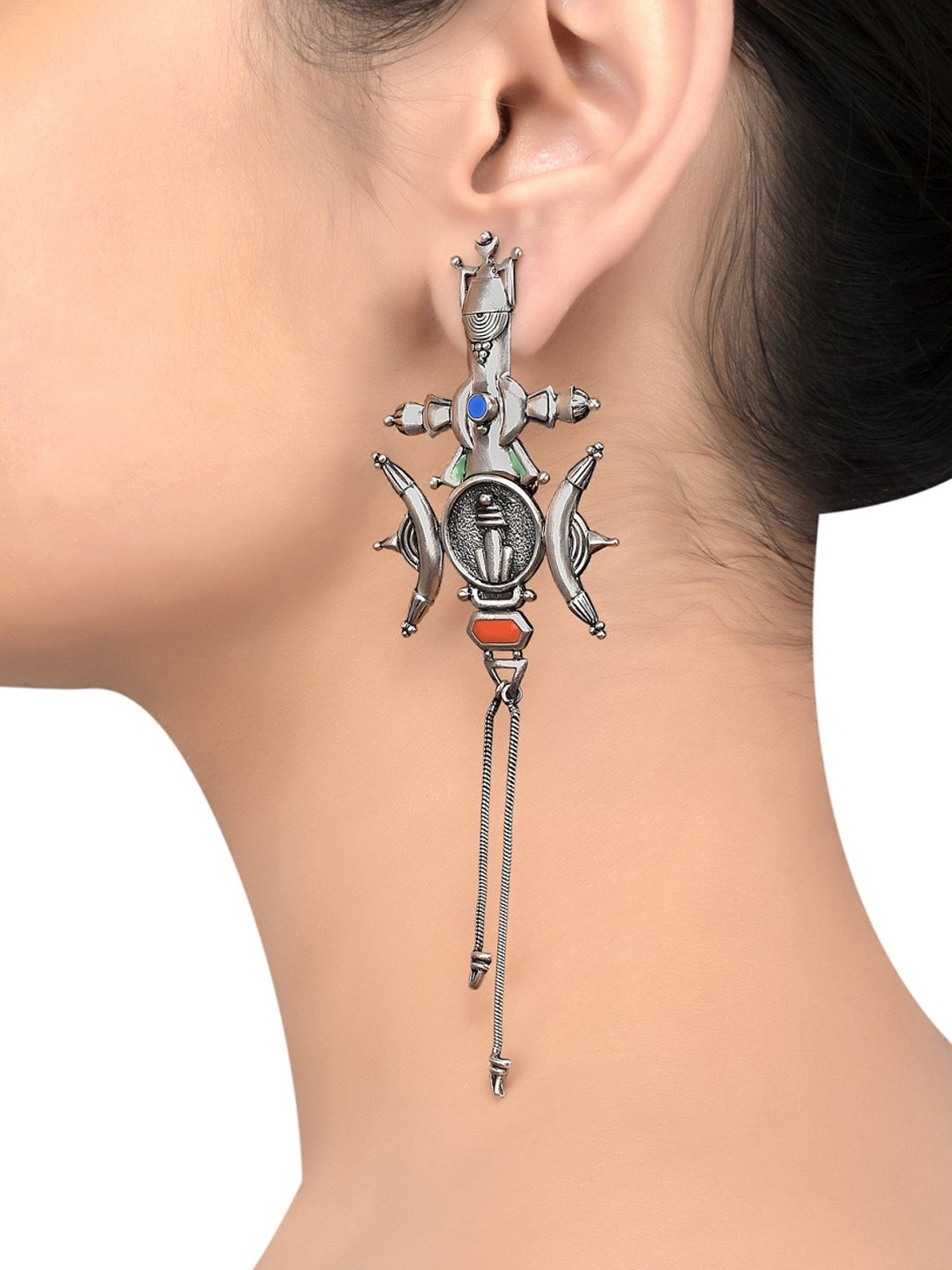 Tribe Amrapali Multi Enamel Chandrika Warrior Coin Danglers