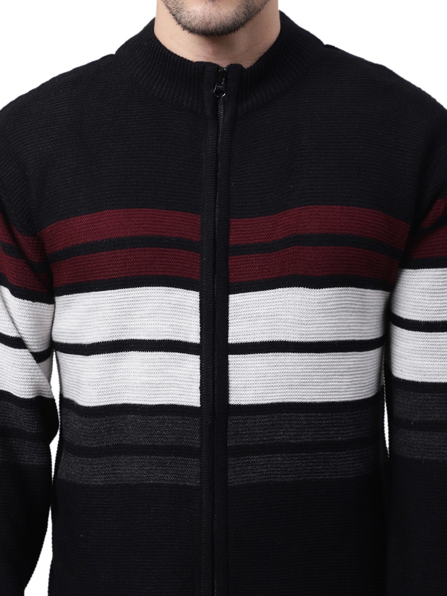 Cantabil Black Regular Fit Striped Sweater