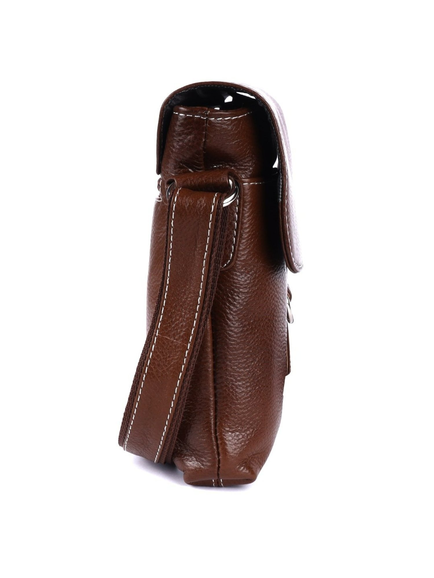 HiLEDER Brown Textured Medium Leather 8 inch Cross Body Bag