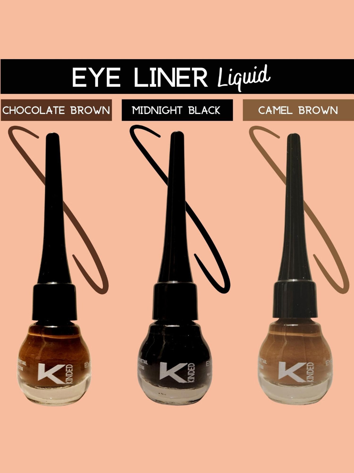 KINDED Liquid Eye Liner Midnight Black, Chocolate Brown & Camel Brown Combo