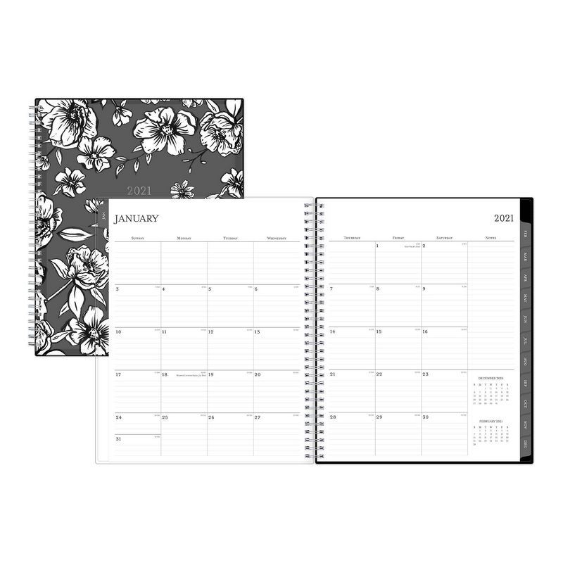 2021 Planner 8.5" x 11" Clear Plastic Cover Weekly/Monthly Wirebound Wild Blooms Black & White - Blue Sky