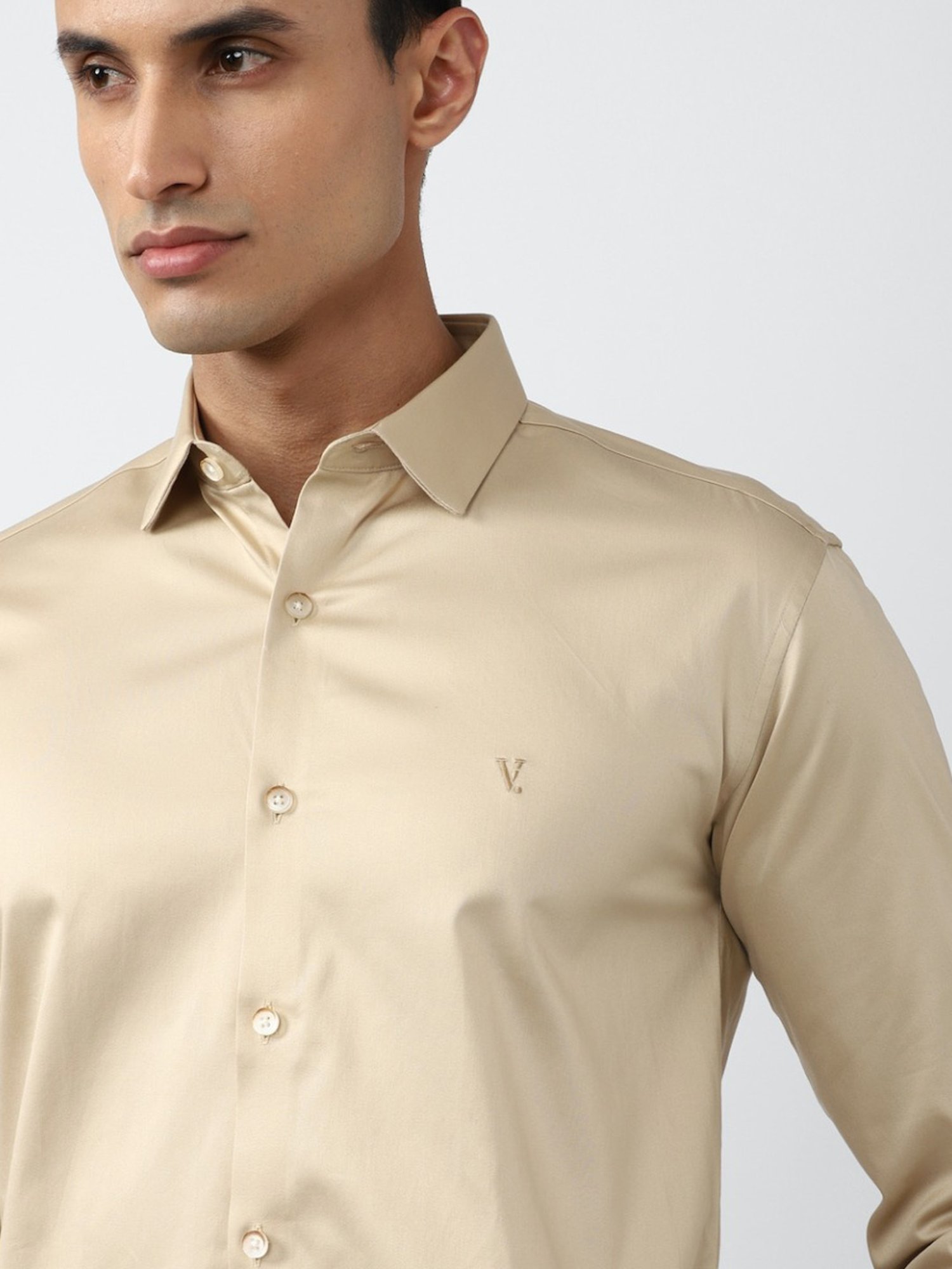V Dot Beige Slim Fit Shirt