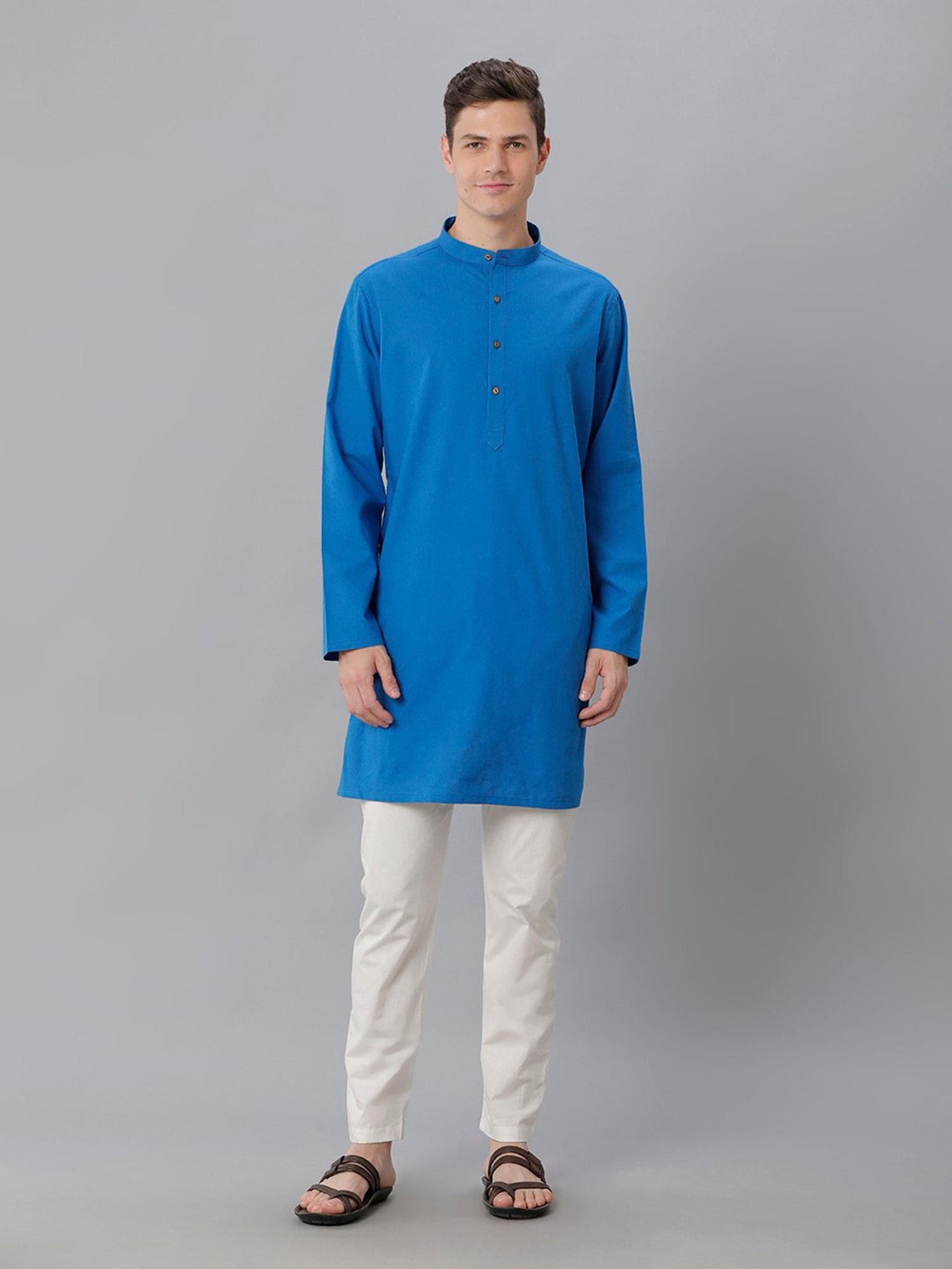 CAVALLO by Linen Club Royal Blue Regular Fit Kurta