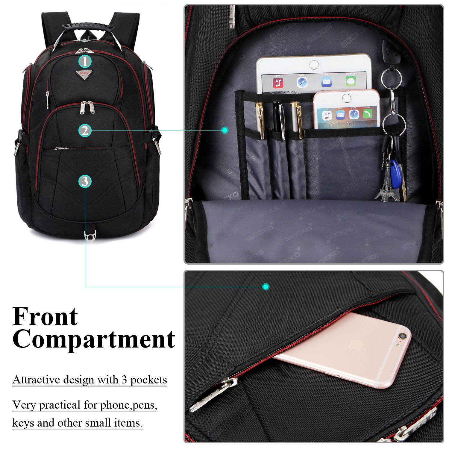 ESTONE Travel Gaming Laptop Backpack 18.4 Inch Waterproof Computer Bag Notebook Rucksack for 18-18.4 Inches Dell, Asus, Msi,Hp Gaming Laptops , Black