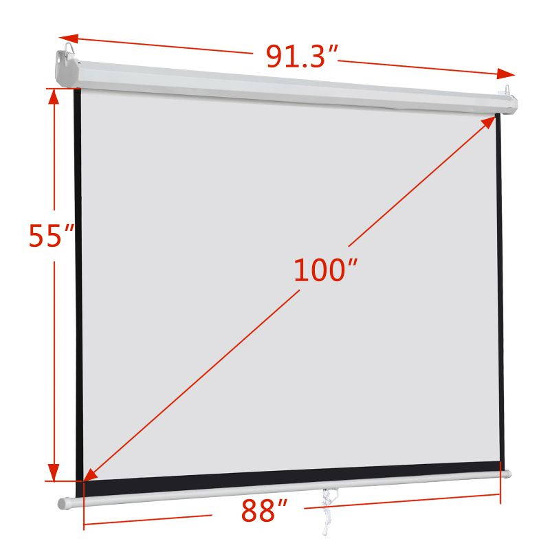 ZENY 100" HD 16:9 Projector Screen Manual Ceiling/Wall Mount Manual Pull Down Projection Screen