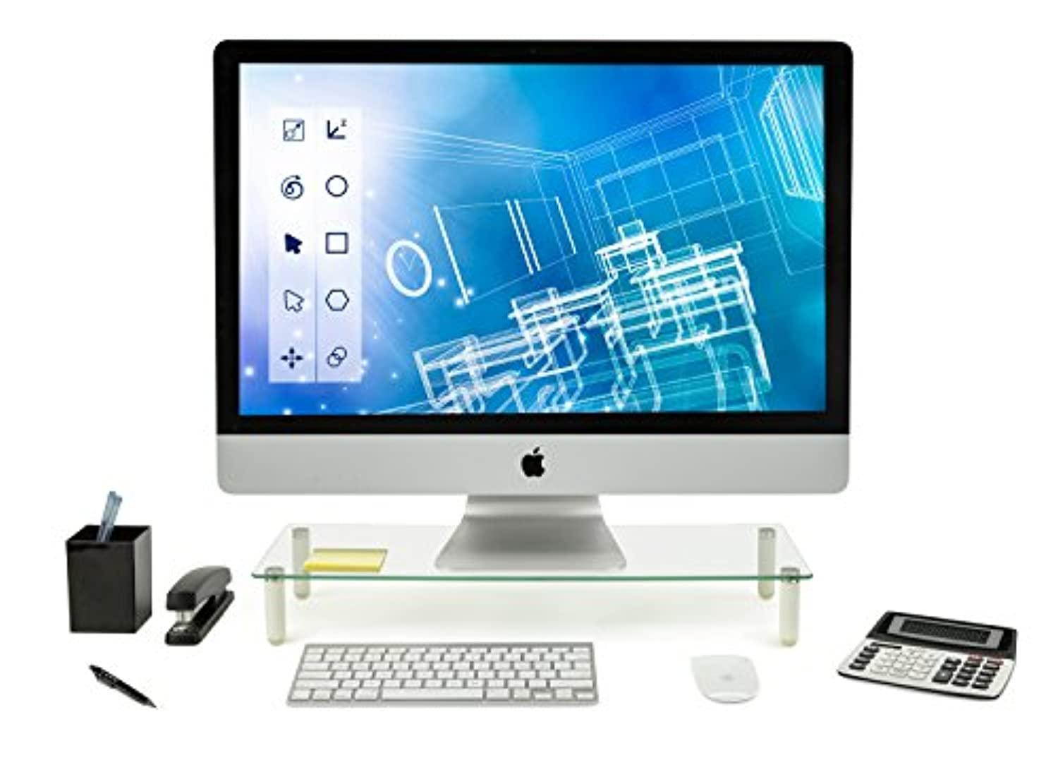 Mount-It! Glass Desktop Monitor Stand Riser | 22 Inches Wide Clear Tempered Glass