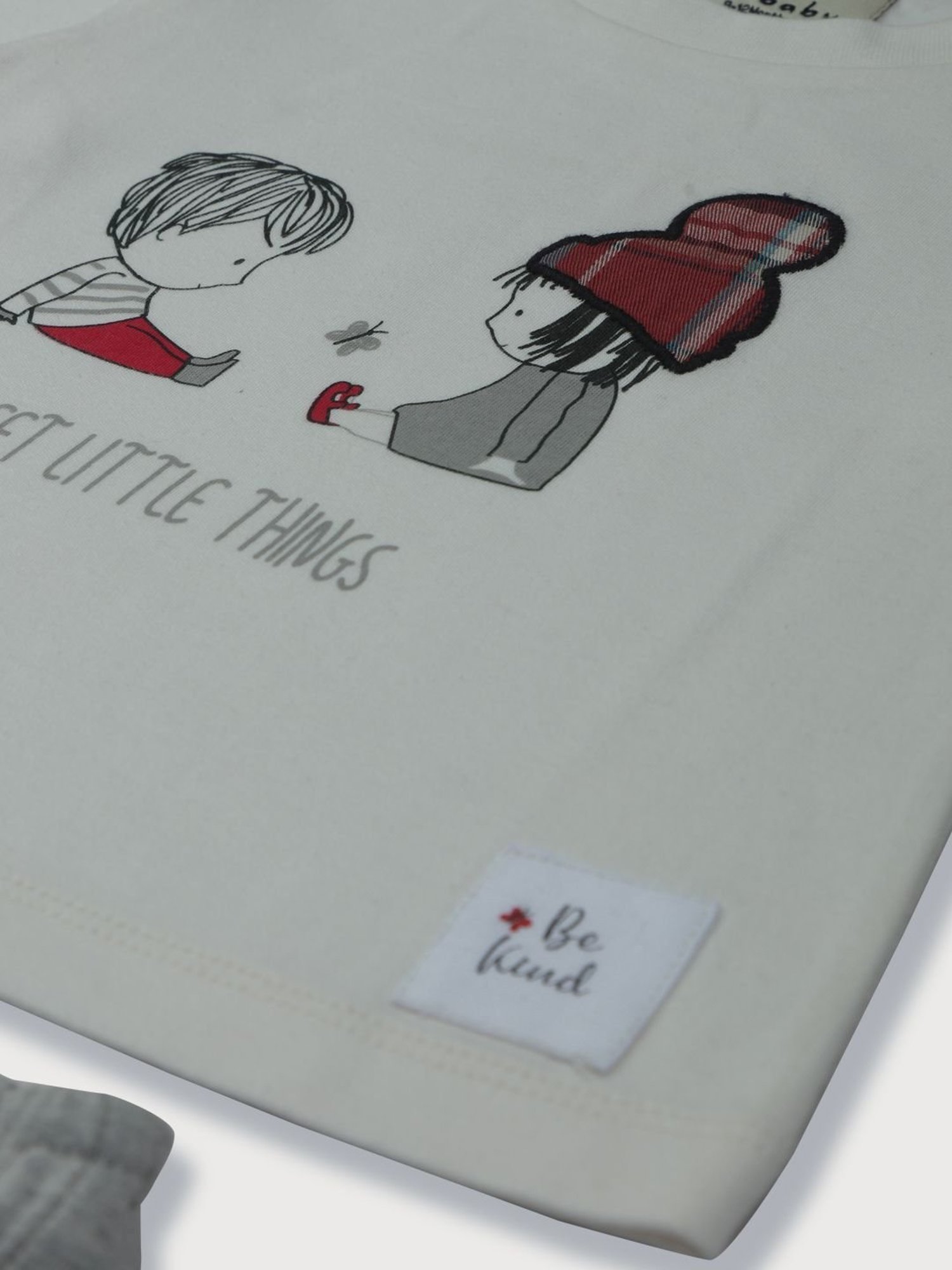 GJ baby Kids White & Grey Cotton Applique Full Sleeves T-Shirt Set