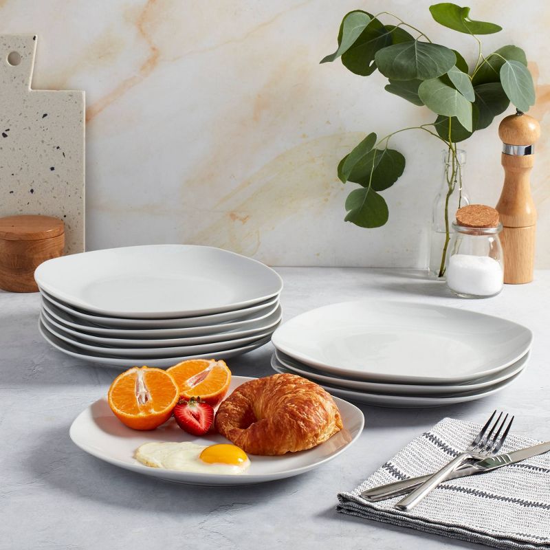 10.5" 10pk Porcelain Square Catering Dinner Plates White - Tabletops Gallery