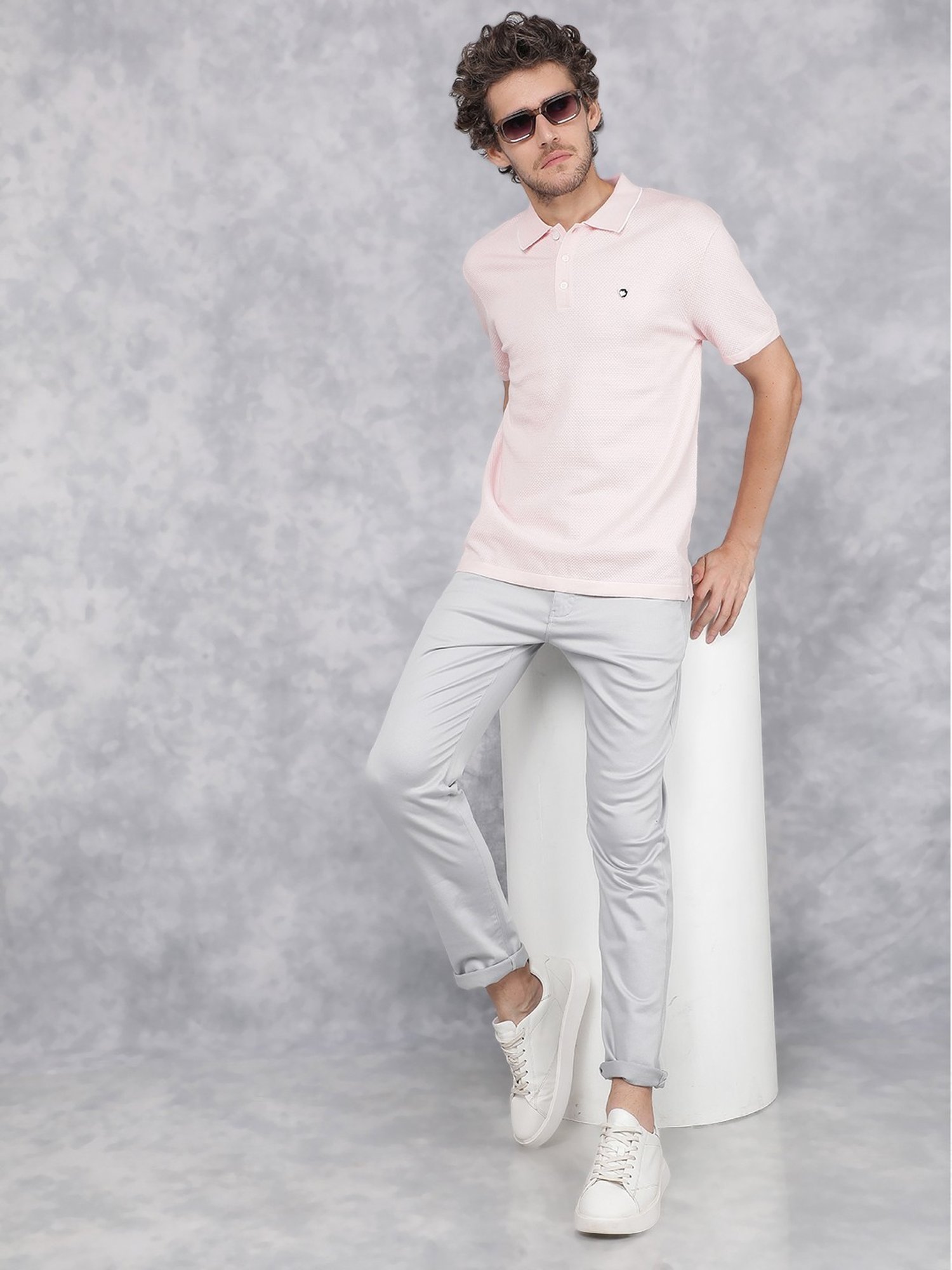 Crimsoune Club Pink Slim Fit Texture Polo T-Shirt