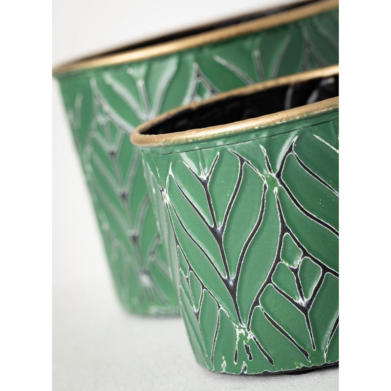 Sullivans Round Metal Planter Set of 2, 5"H4"H Green