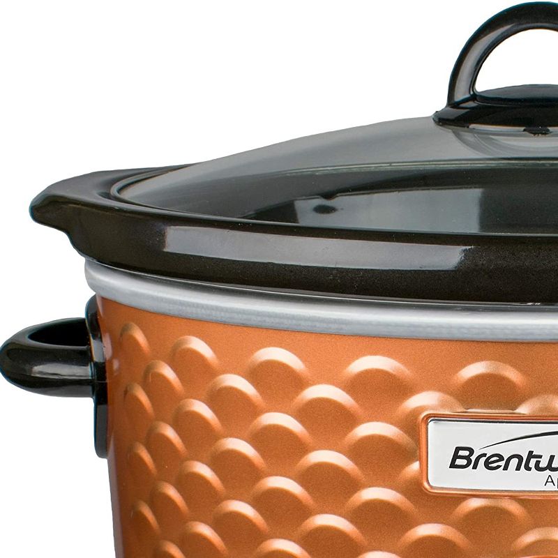 Brentwood SC-140C 220 Watt 4.5 Quart Adjustable Temperature Kitchen Slow Cooker Pot with Clear Glass Lid, Scalloped Copper