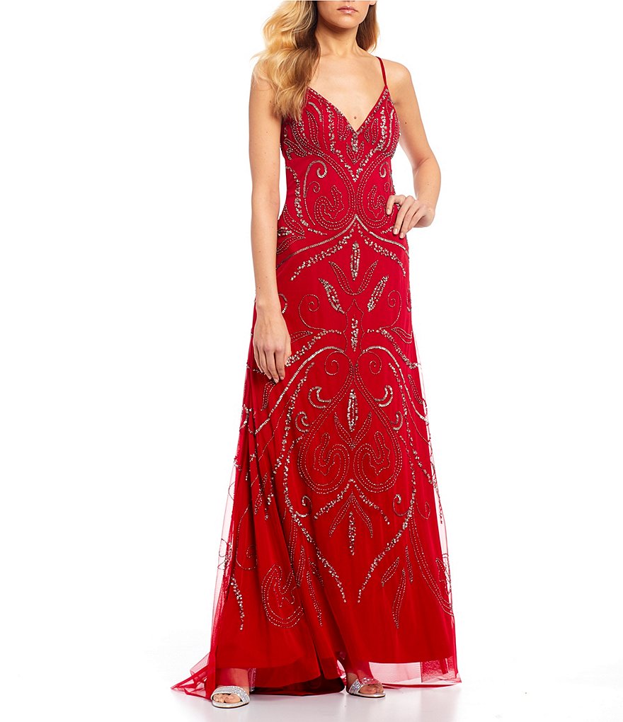 Jump Spaghetti Strap Beaded Pattern Long Dress