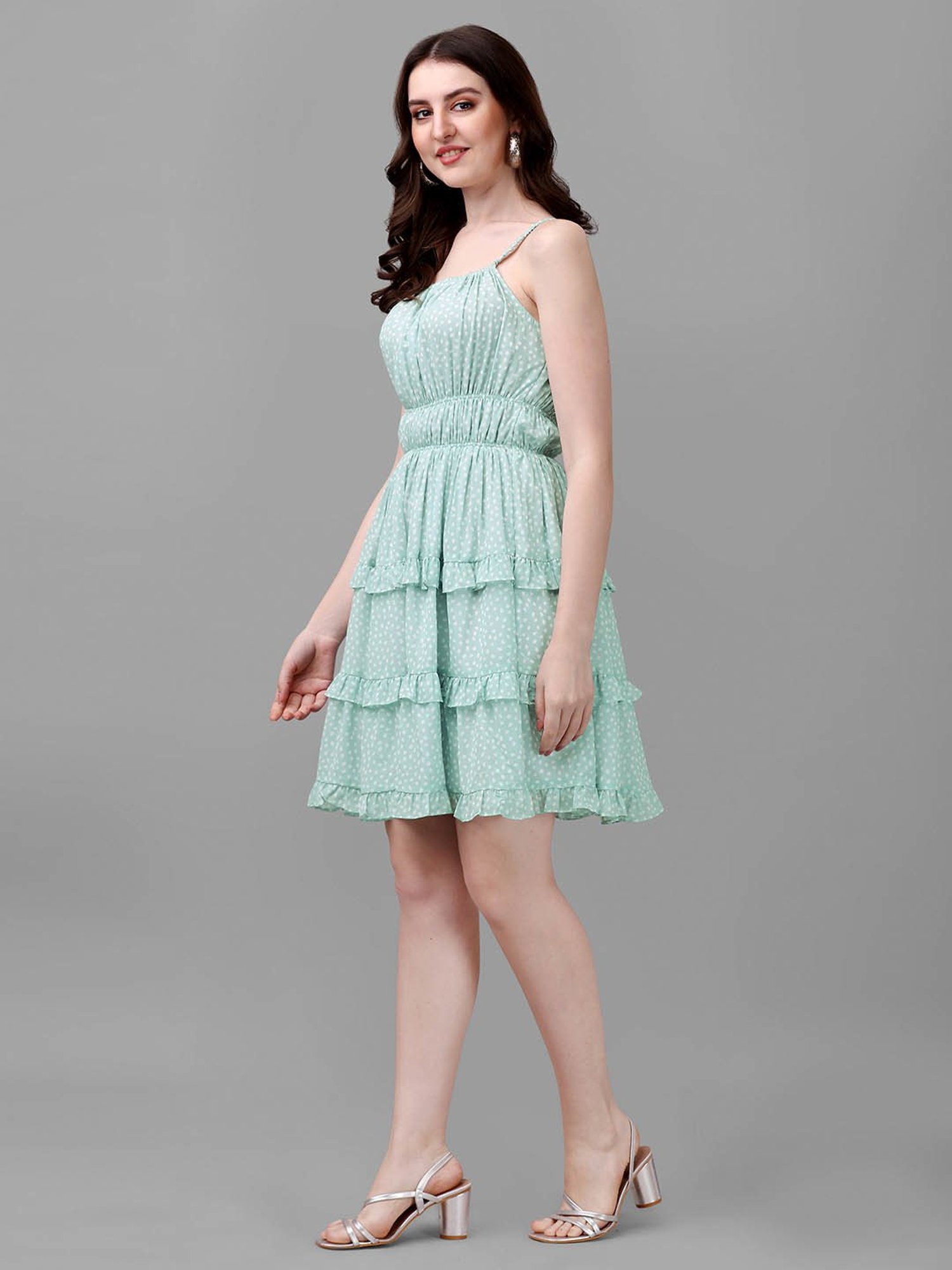 MASAKALI.CO Sea Green Printed Skater Dress