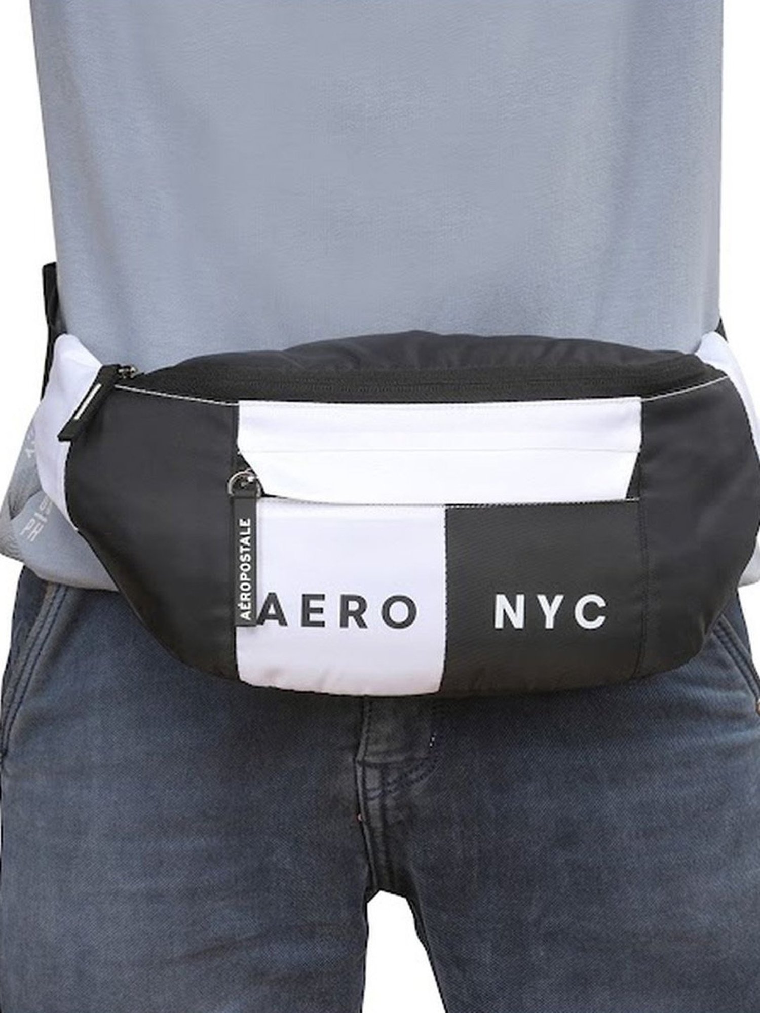 Aeropostale Carlin White & Black Polyester Color Block Waist Pouch