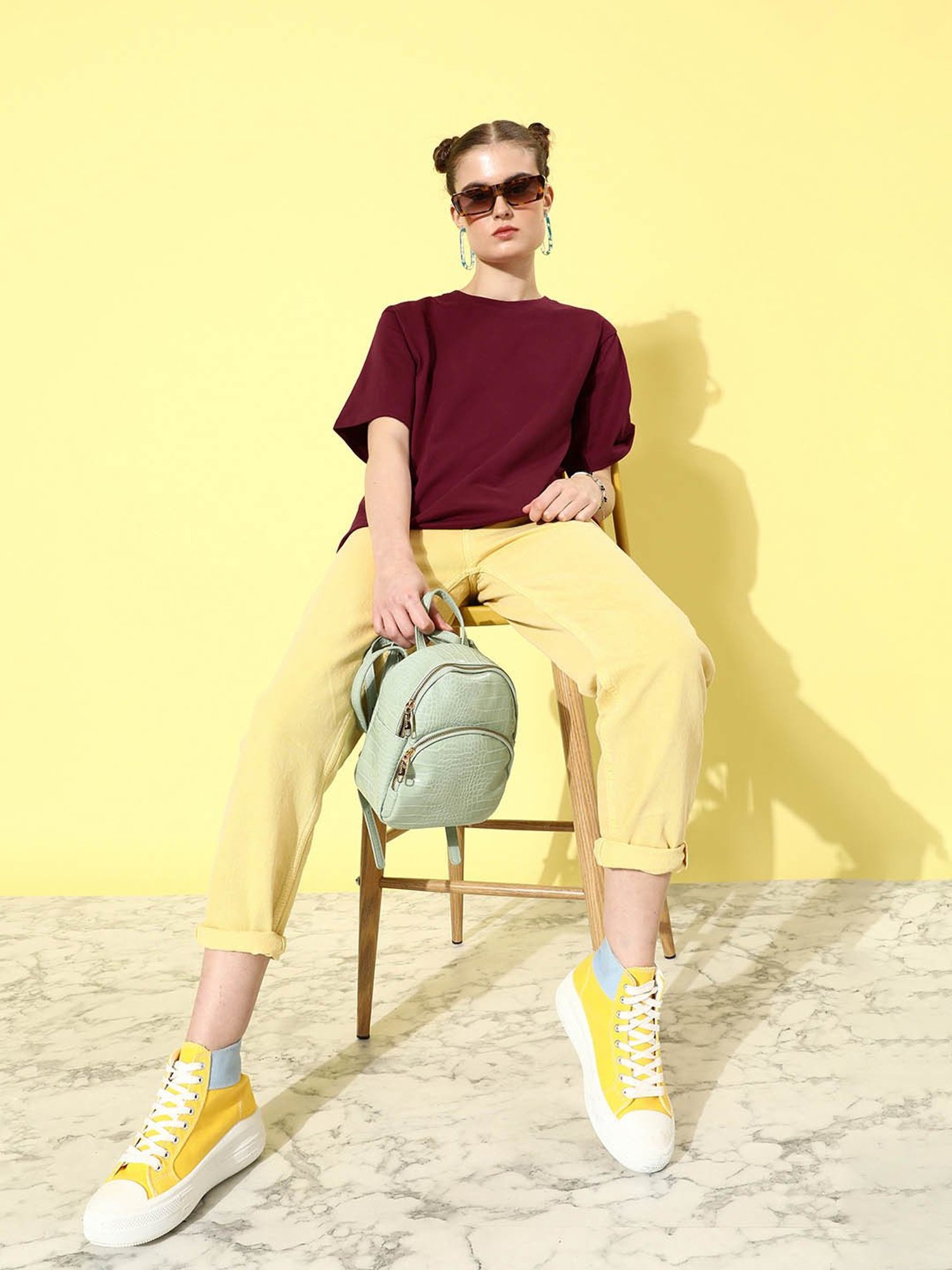 Dillinger Maroon Cotton Graphic Print Oversized T-Shirt