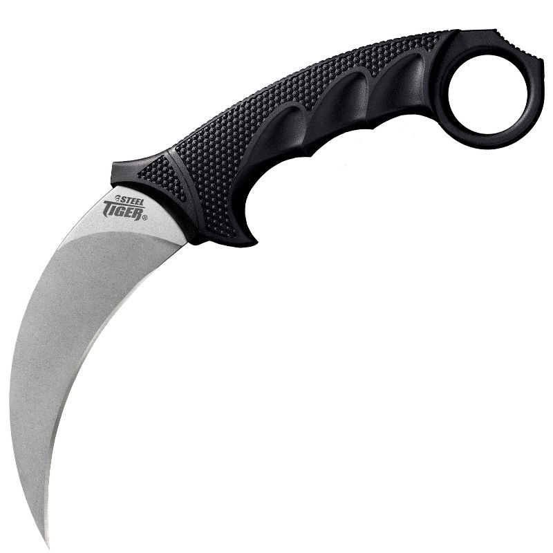 Cold Steel Heavy-Duty 5 Millimeters Thick Stonewashed Steel Tiger Hooked Survival Fixed Blade with Secure Sheath