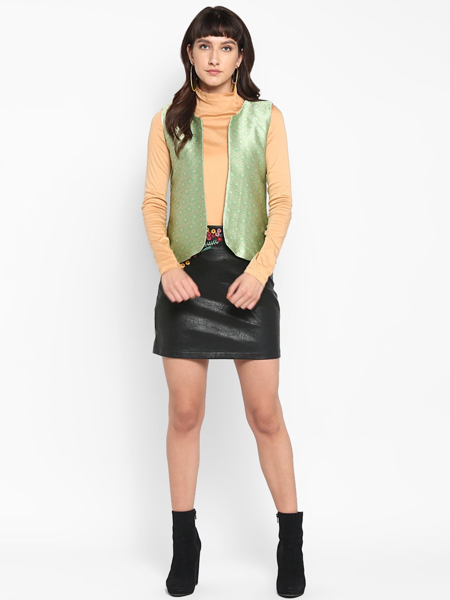 Hangup Green Jacquard Pattern Shrug