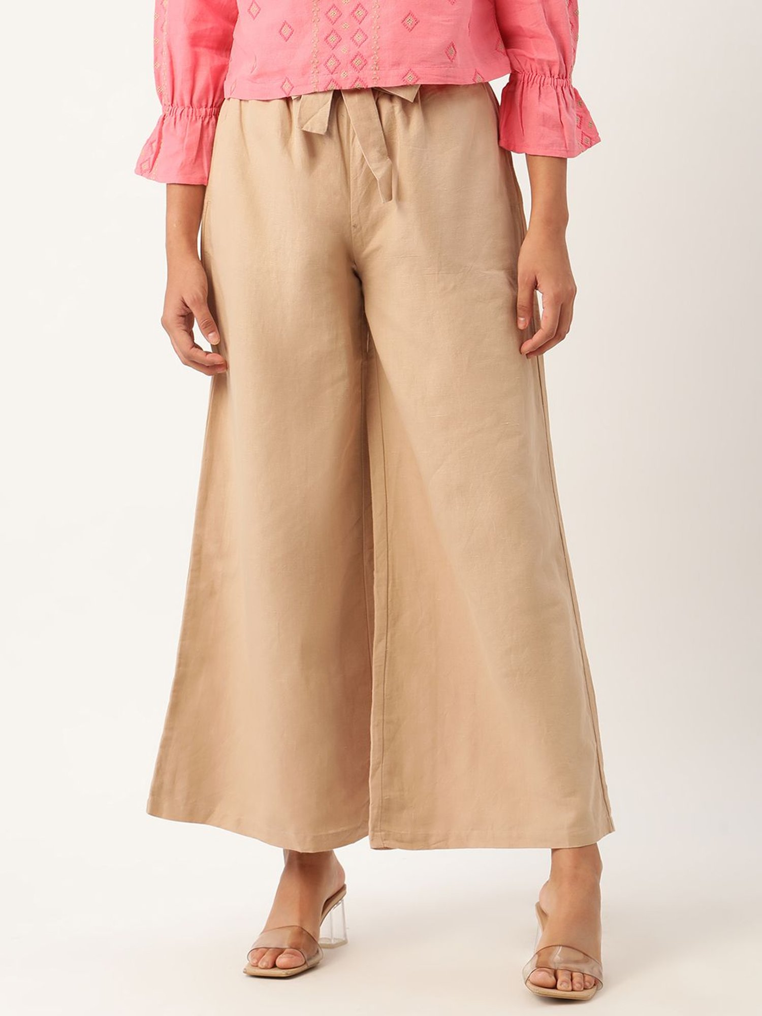 Rooted Beige Mid Rise Trousers
