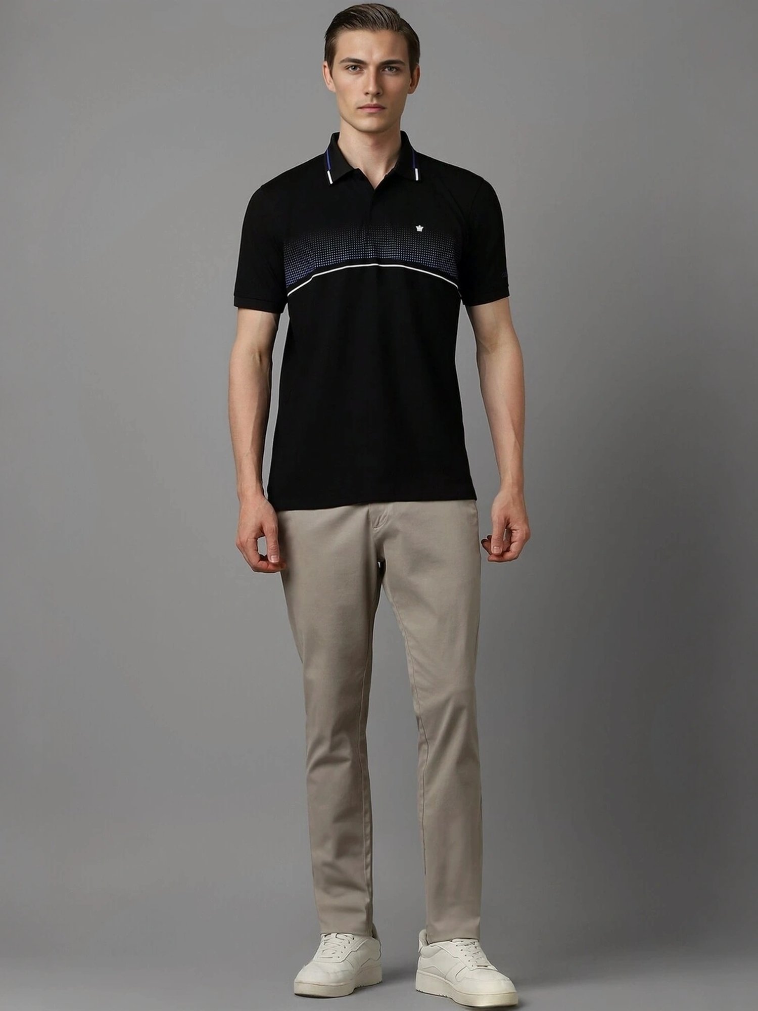 Louis Philippe Black Regular Fit Self Pattern Polo T-Shirt