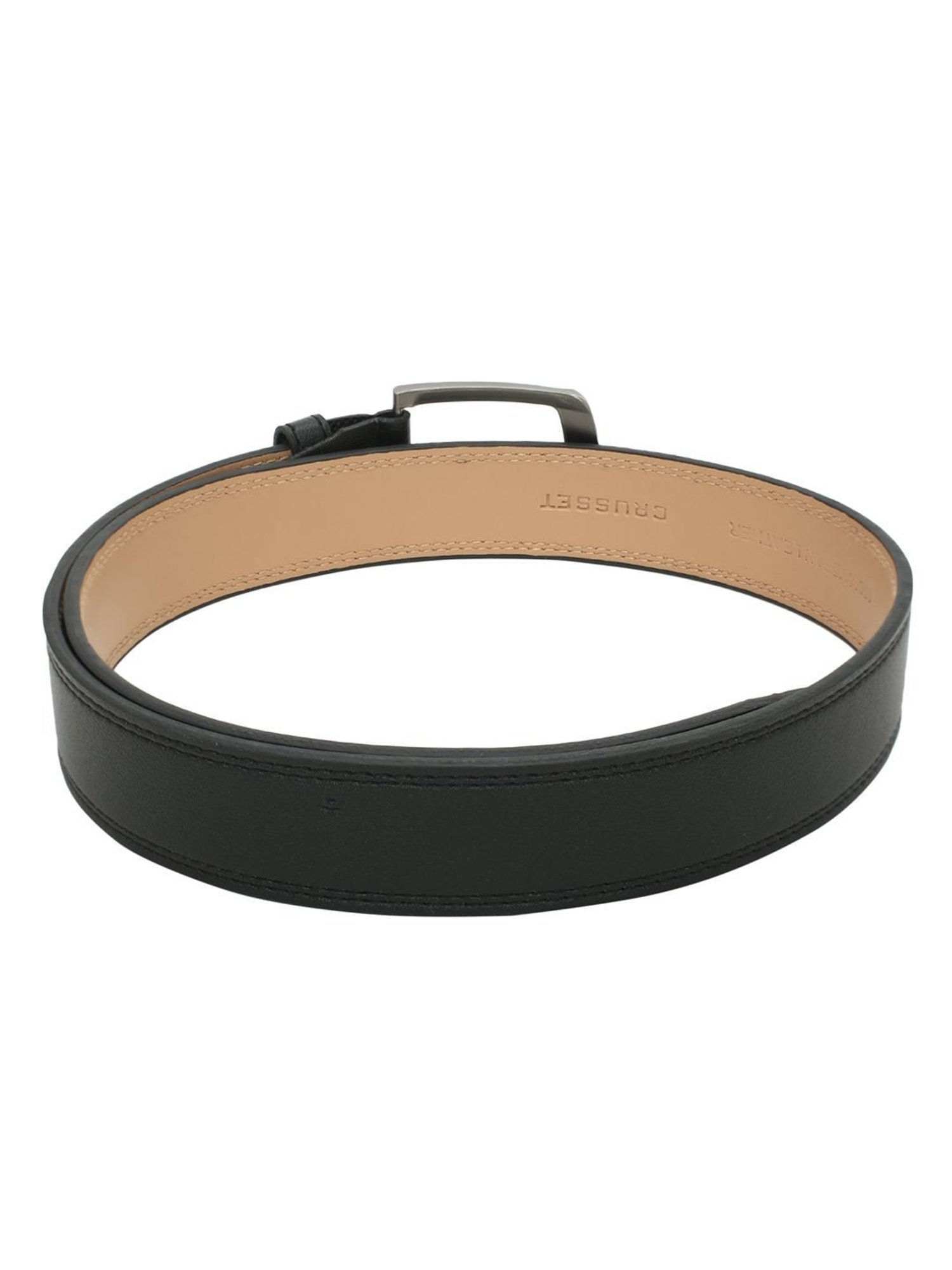 BELWABA Black Textured Formal Leather Belt for Men