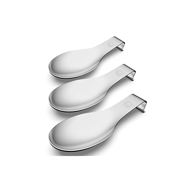 Spoon Rest Set of 3,  Large patula Ladle Holder, Stainless Steel Brushed Finish Spoon Rest Holder, Utensil, Dishwasher Safe
