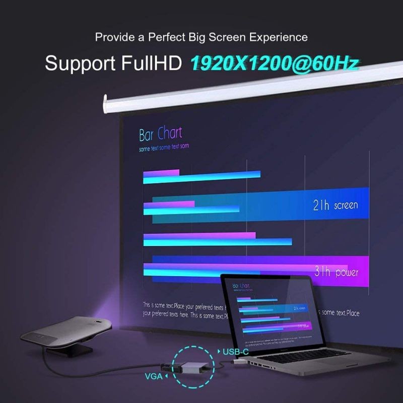 USB C to VGA Adapter, USB-C to VGA Adapter,Type C to VGA Converter, USB 3.1 (USB-C) to VGA Adapter, Compatible with MacBook Pro, New MacBook, MacBook Air 2018, Dell XPS 13/15, Surface Book 2 and More