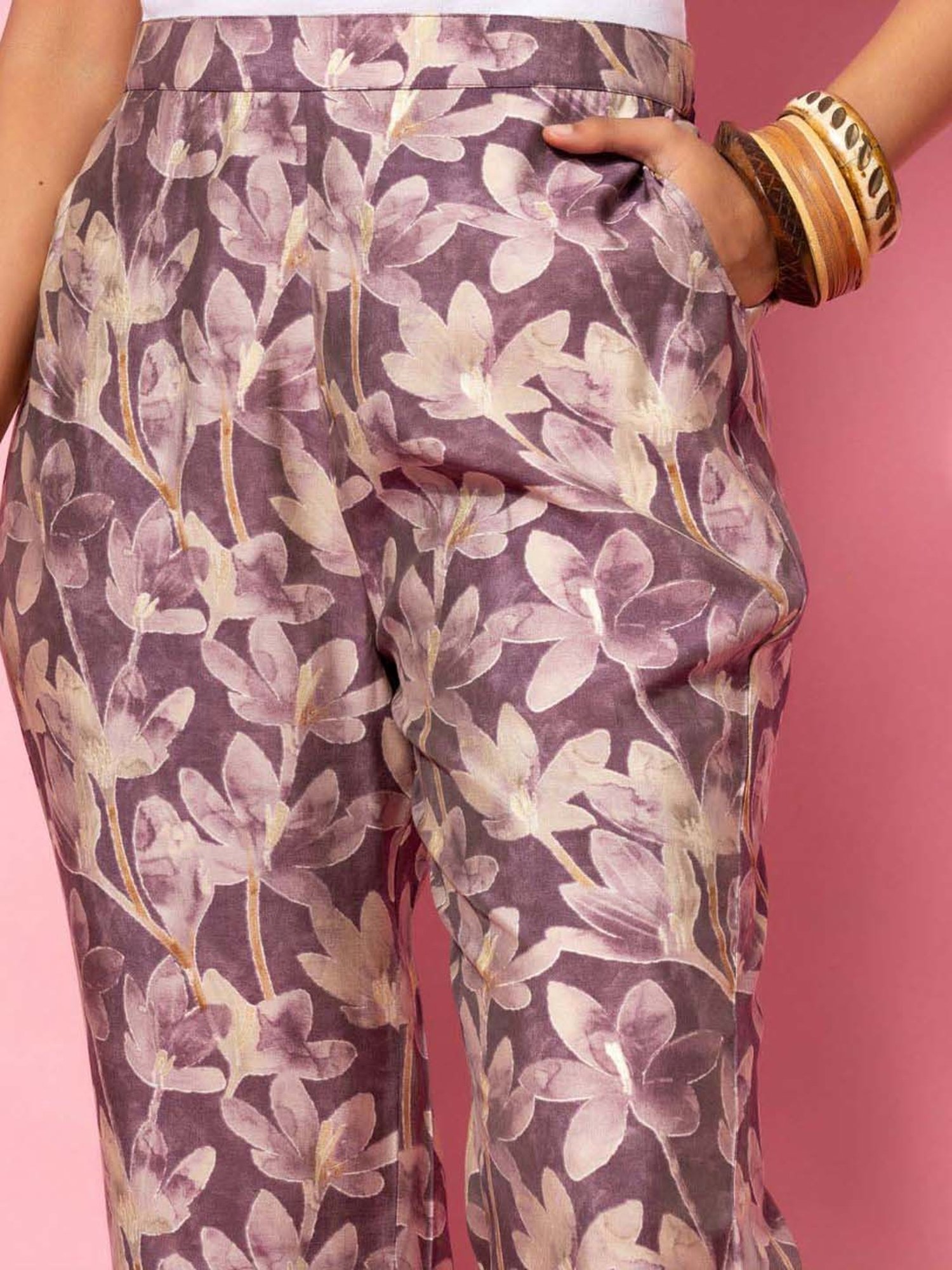 Libas Purple Printed Silk Blend Co-Ords