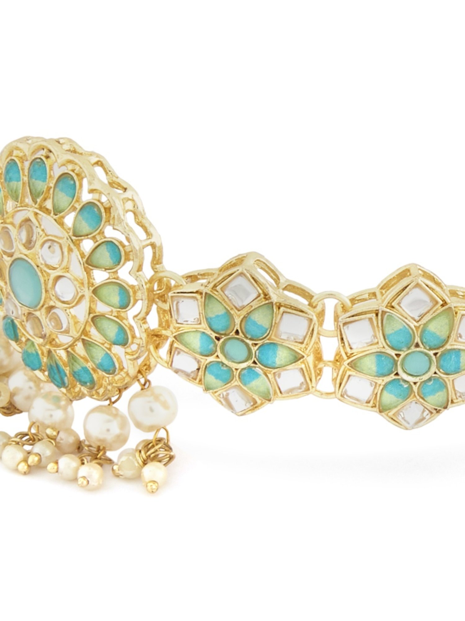 Zaveri Pearls Turquoise & Green Stones Necklace, Earring & Ring Set