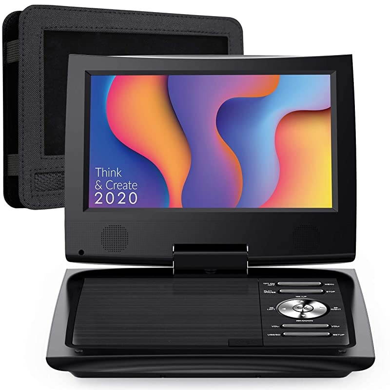 11 Portable DVD Player for Car and Kids with 95 inch HD Swivel Screen 5 Hour Rechargeable Battery Dual Earphone Jack Supports SD CardUSBCDDVD with Extra Headrest Mount Case Black