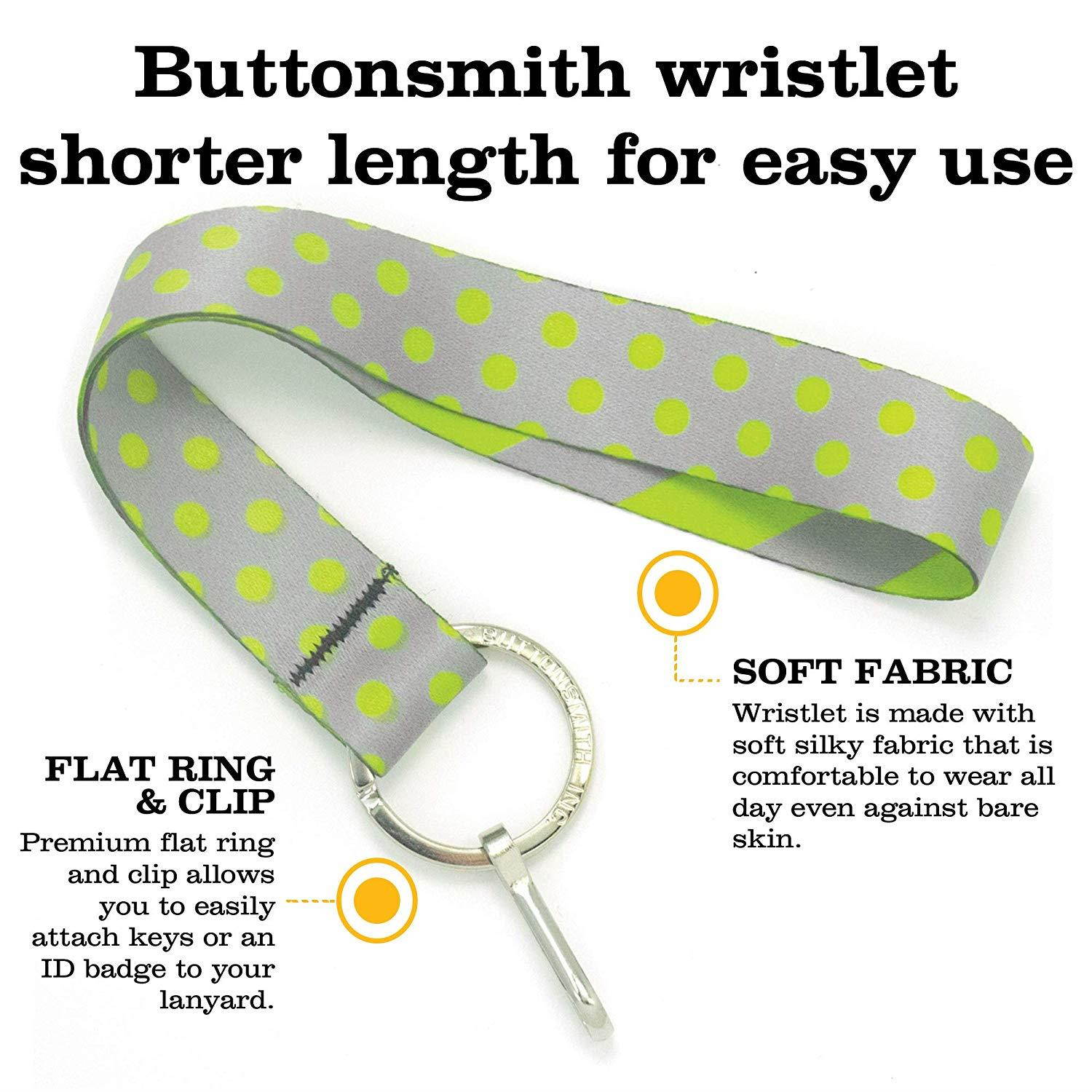 Buttonsmith Pewter and Lime Dots Premium Wristlet - Made in USA
