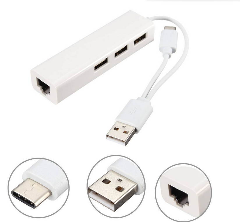 USB 3.1 Type C to Gigabit Ethernet Network with USB 2.0 Hub 3-port Cable LAN Adapter Combo for New Macbok Nokia N1 Tablet Chromebook Pixel 2015 & Other Type-C Supported Devices