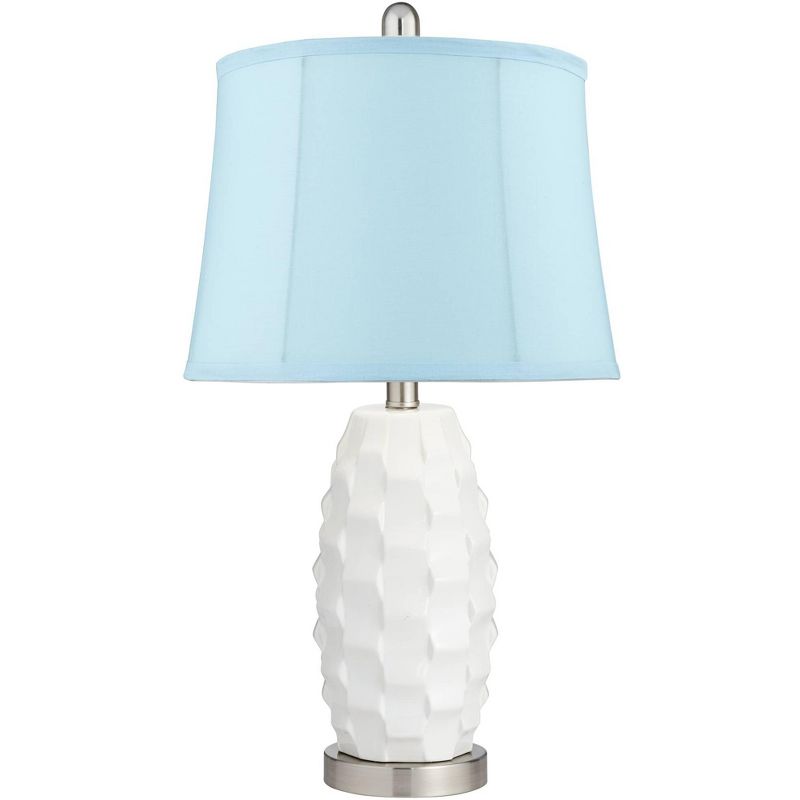 360 Lighting Scalloped Ceramic LED Blue Softback Table Lamps Set of 2