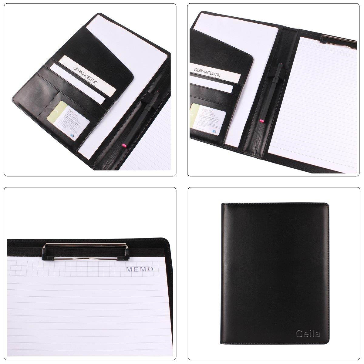Geila PU Leather Resume Storage Clipboard Folder Portfolio Padfolio for Business School Office Conference (Black)