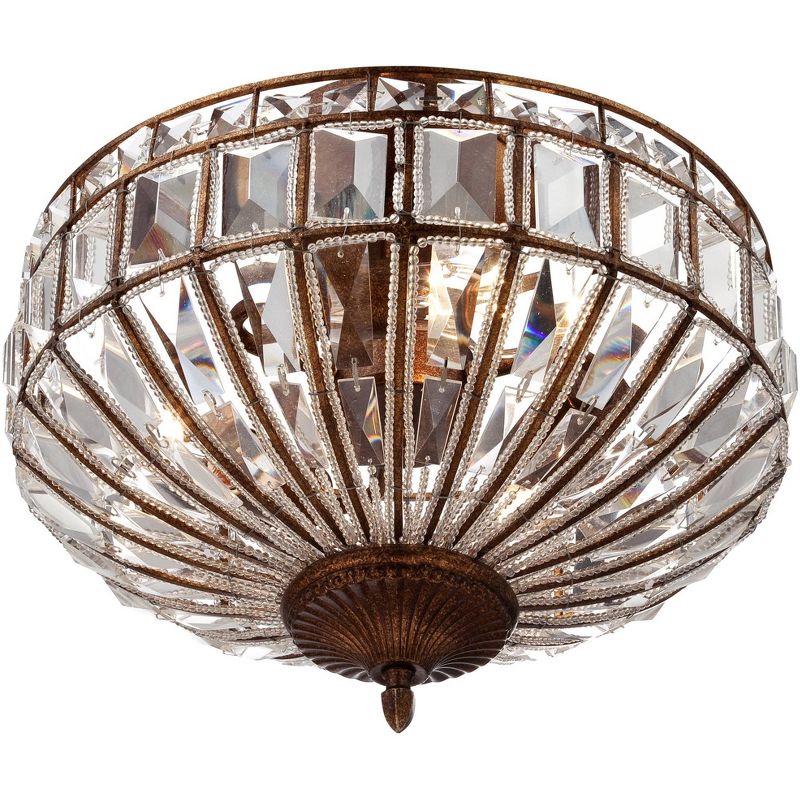 Vienna Full Spectrum Ceiling Light Semi Flush Mount Fixture Mocha Brown 15" Wide Faceted Clear Crystal Accents for Bedroom Kitchen