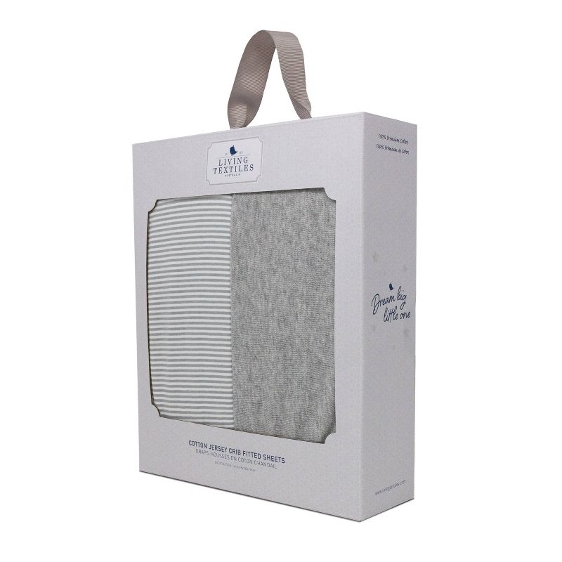 Living Textiles Baby Fitted Sheet + Gray Heathered Stripes Gray Marl - 2pk