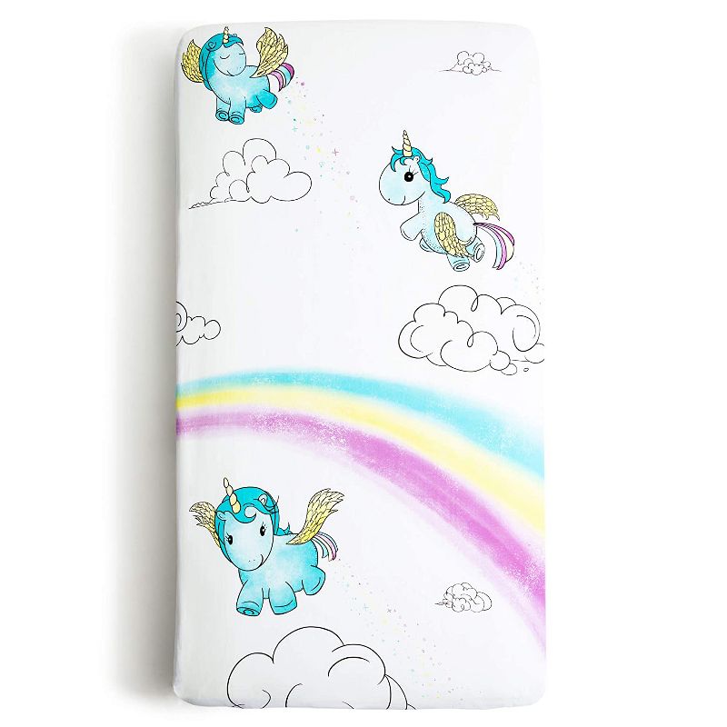 JumpOff Jo Fitted Crib Sheet, Cotton Crib Sheet for Standard Sized Crib Mattresses, Hypoallergenic and Breathable, 28" x 52",  Unicorn Pixie Dust